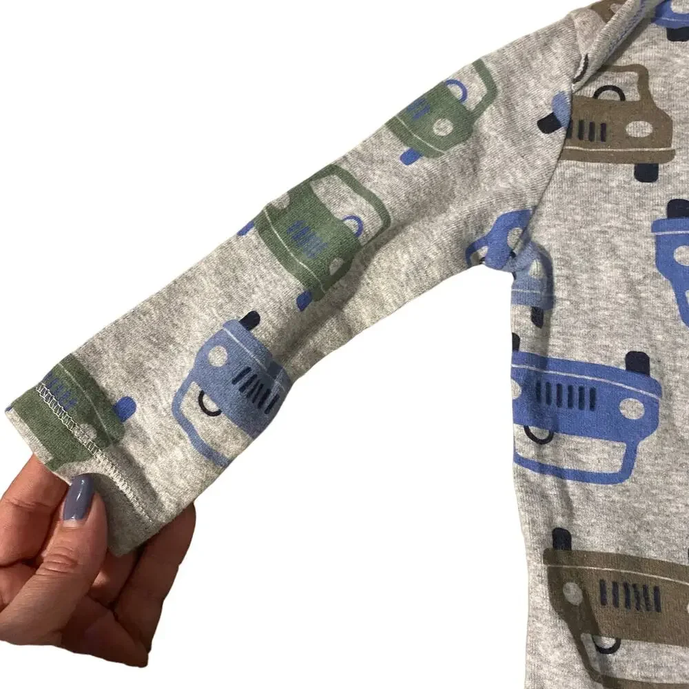 Carter's Gray Multi Color Car Logo Long Sleeve One Piece Baby Boy Sz 12M